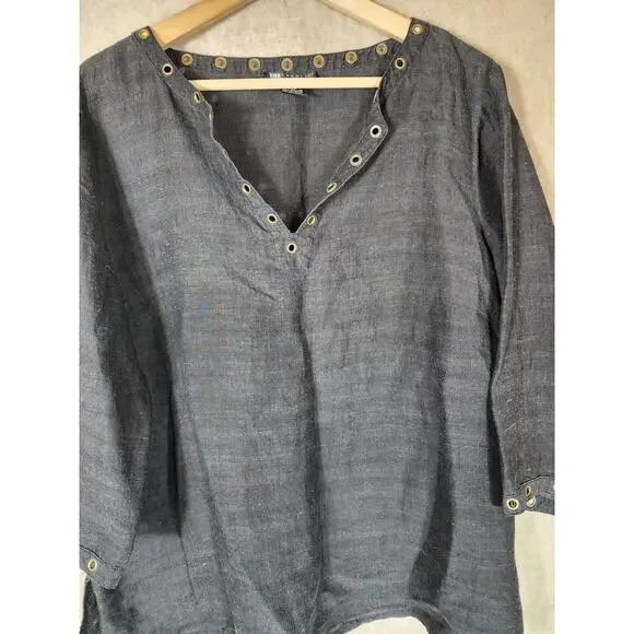 CAROLE LITTLE Black Linen Blend Very Lightweight V-Neck Top SZ 1X - Picture 3 of 8
